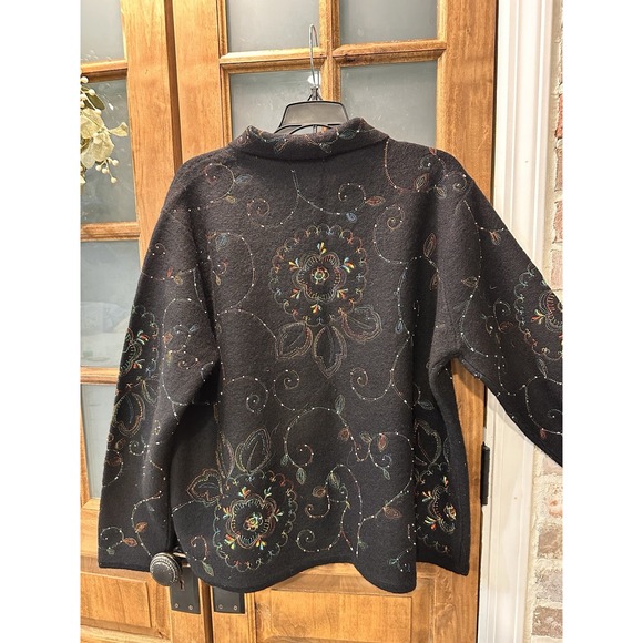 BECHAMEL Jacket XL Black Wool Rainbow Embroidered Full Zip Beaded‎ Floral Hippie - Picture 10 of 10
